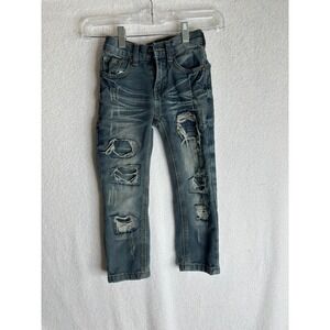 GS115 Girls Distressed Denim Jeans Medium Wash Ripped Flap Pocket Size 4